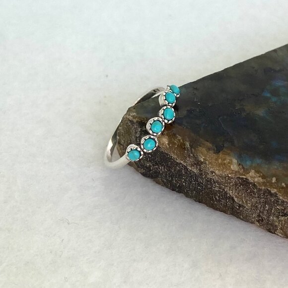 Sterling Silver 925 Dainty Minimalist Round Multi Turquoise Band Ring Sz 4.75 - Picture 6 of 16